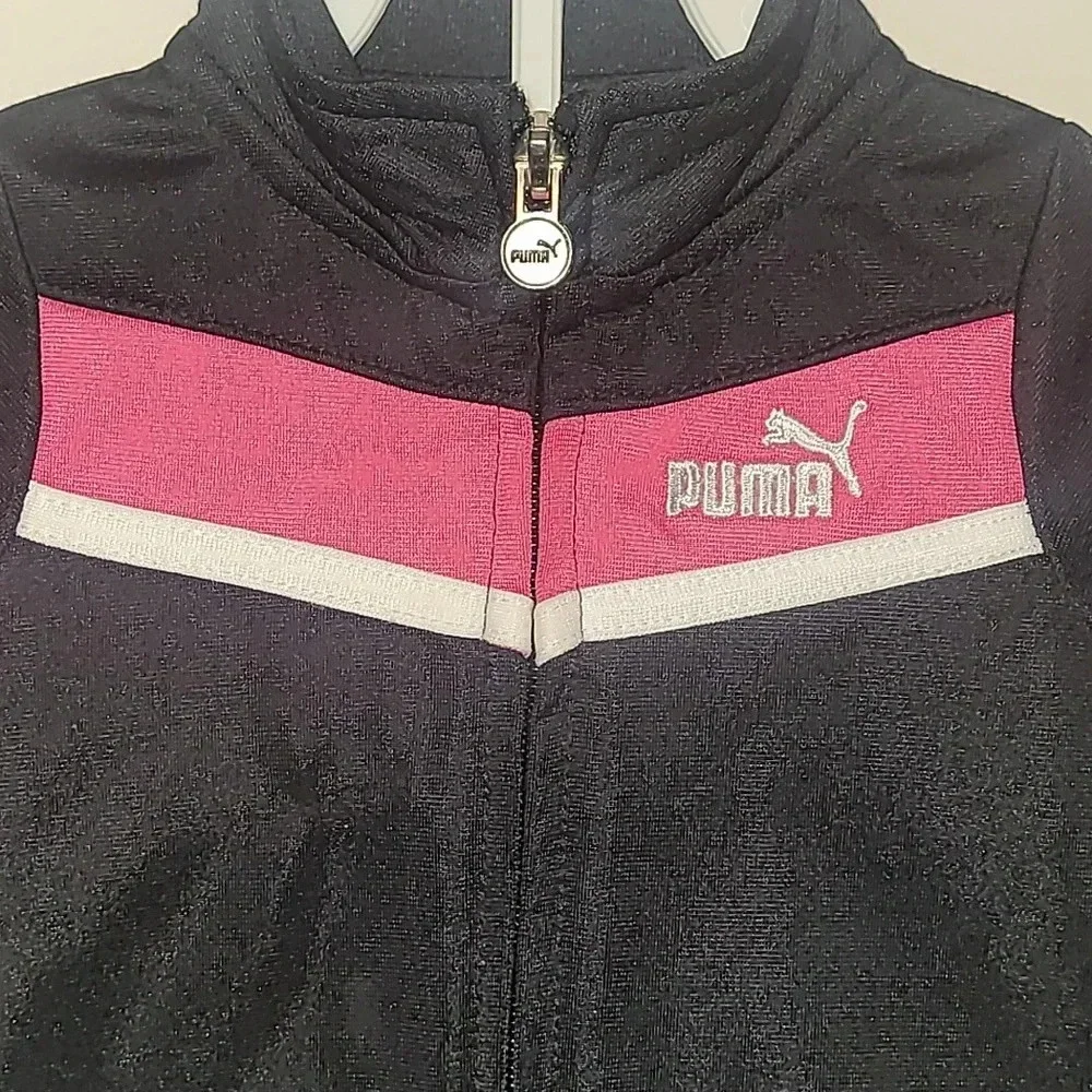 Girls size 12 months Puma tracksuit black pink white zip-up jacket pants LOT F3 - Picture 3 of 6